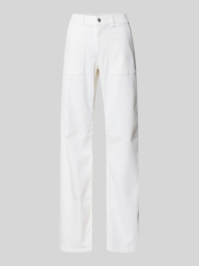 Produktfoto, weiße Straight Fit Hose mit aufgesetzten Taschen Modell 'Liz Urban' von Angels aus elastischem Baumwoll-Mix, glatte Struktur