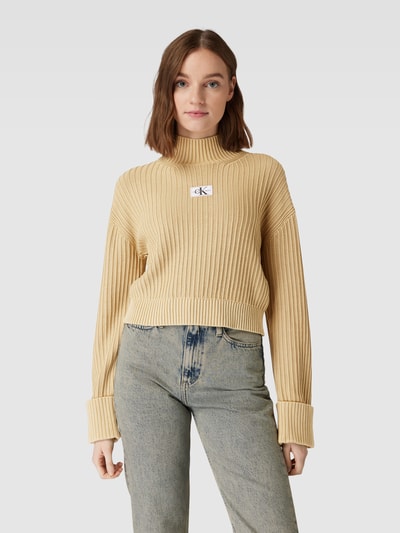 Calvin Klein Jeans Sweter z dzianiny z naszywką z logo Piaskowy 4