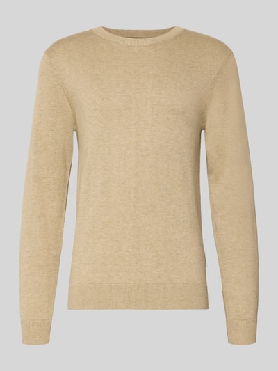Produktfoto, hellbeiger Strickpullover mit gerippten Abschlüssen, Rundhalsausschnitt, Slim Fit, Modell 'BELLS' von Casual Friday aus Baumwoll-Lyocell-Mix