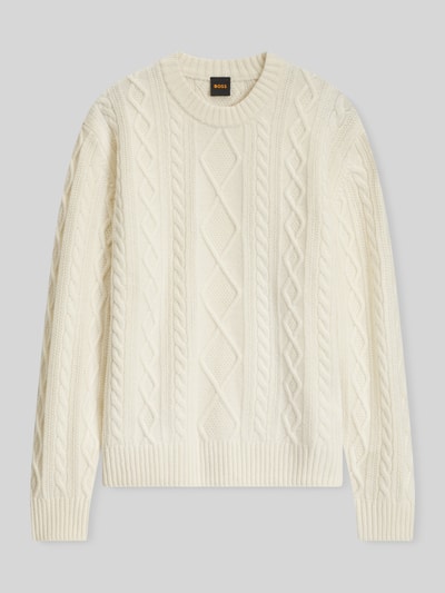 BOSS Orange Pullover aus Schurwolle mit Zopfstruktur Offwhite 2