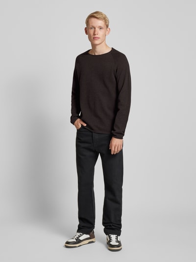 Jack & Jones Strickpullover mit Rundhalsausschnitt Modell 'EHILL' Dunkelbraun 1