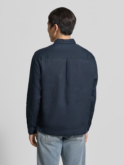 Jake*s Studio Men regular fit vrijetijdsoverhemd van linnen met kentkraag Donkerblauw - 5