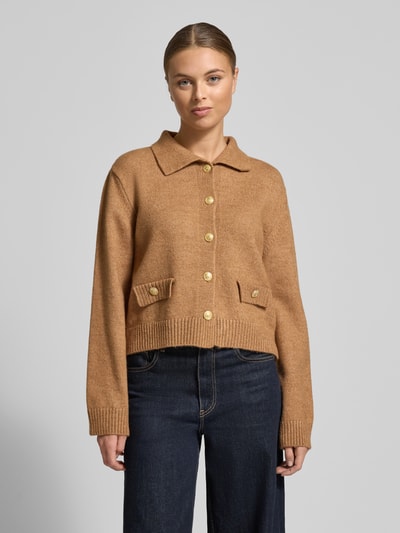 More & More Kurtka z dzianiny z wykładanym kołnierzem i listwą guzikową Camel 4