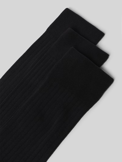 Produktfoto, Socken aus Baumwoll-Mix Modell 'Comfort' im 3er-Pack von camano, tiefschwarze Farbe, gerippte Textur, elastischer Bund, Damen Socken