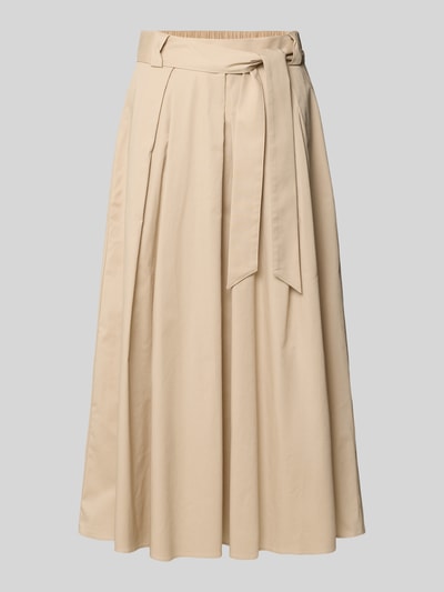 Produktfoto, Midirock mit Bindegürtel von More & More aus Baumwoll-Elasthan-Mix in Beige, A-Linie, Falten, Bundweite 37 cm, Gesamtlänge 90 cm