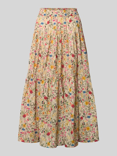 Produktfoto, Maxirock im Allover-Look Modell 'Sunset' von LOLLYS LAUNDRY, bunte Blumen auf beigefarbenem Grund, Reine Baumwolle, A-Linie