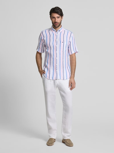 Fynch-Hatton Slim fit linnen overhemd met logostitching Roze - 1