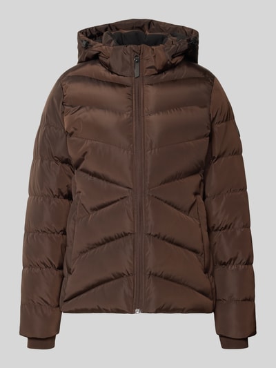 Produktfoto, braune Regular Fit Jacke in Stepp-Optik Modell 'Synria' von Cars Jeans, Kapuze, Reißverschluss, glatte strukturierte Oberfläche