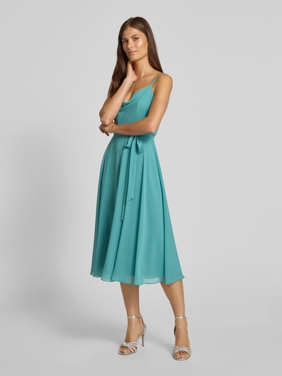 Jake*s Cocktail Knielanges Cocktailkleid mit Bindegürtel Blau 1