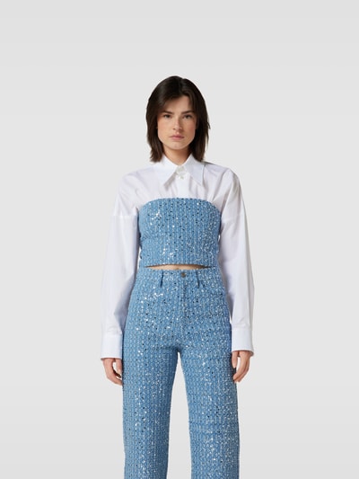 ROTATE Crop Top mit Paillettenbesatz Jeansblau 4