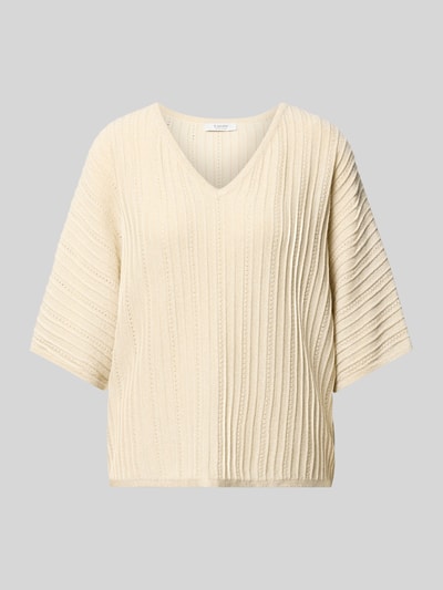 Produktfoto, Strickshirt mit V-Ausschnitt Modell 'MOBBE' von B.Young aus Viskose-Baumwoll-Mix, Relaxed-Fit, cremefarben, feine Rippstruktur