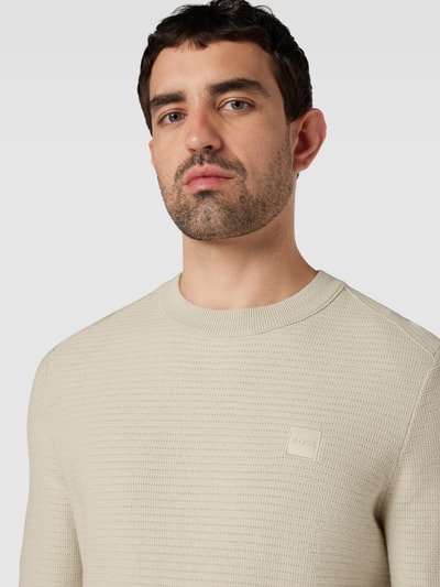 BOSS Orange Strickpullover in unifarbenem Design Modell 'Anion' Beige 3