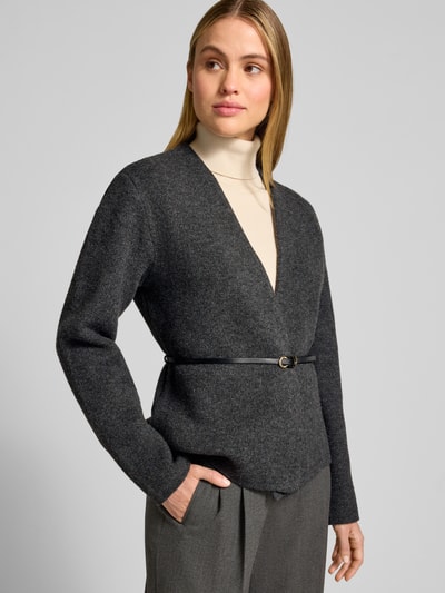 Jake*s Collection Offene Strickjacke mit Lammwoll-Anteil Dunkelgrau Melange 3