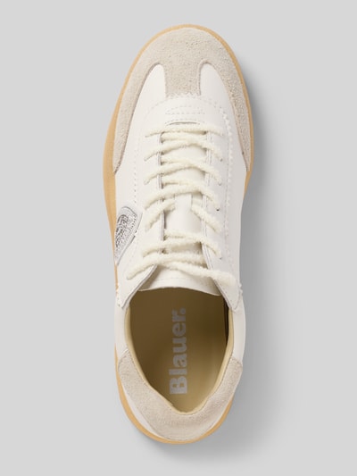 Produktfoto, Sneaker mit Schnürverschluss Modell 'AURORA' von Blauer USA, Damen Leder-Mix, abgerundete Spitze, Label-Detail, strukturierte Sohle, Absatzhöhe 2 cm, Schafthöhe 7 cm, Schaftweite 8 cm, helle Farben, glatte und veloursartige Texturen