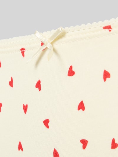 Produktfoto, Slip mit Schleifen-Applikation von Jake*s Casual aus cremefarbenem Baumwoll-Elasthan-Mix mit roten Herzmotiven und elastischem Bund