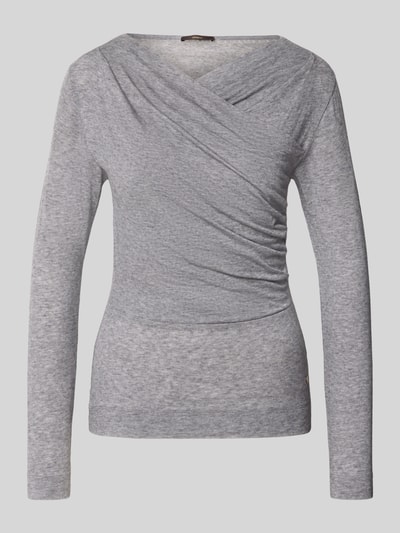 Produktfoto, Longsleeve in Wickel-Optik von windsor., szary kolor o efekcie melanżu, mieszanka lyocellu i wełny, taliowany krój, aplikacja z metką, długość tyłu w rozmiarze 36: 58 cm