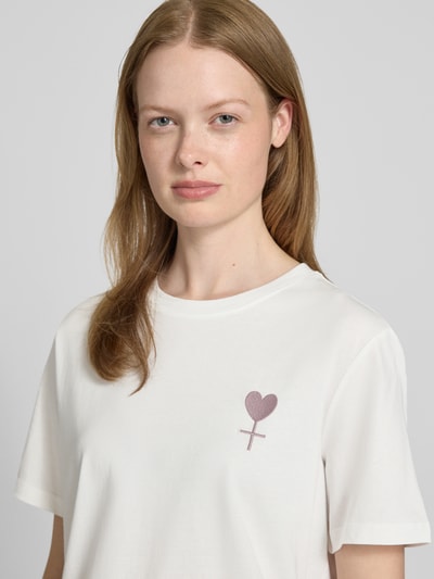 Vila T-shirt met ronde hals, model 'SYBIL EMPOWERMENT' Offwhite - 3