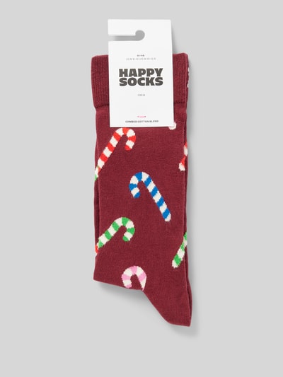 Happy Socks Sokken met motiefstitchings, model 'Candy Cane' Bordeaux - 3