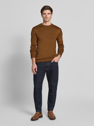 Tom Tailor Denim Sweter o kroju regular fit z prążkowanej dzianiny Camel 1