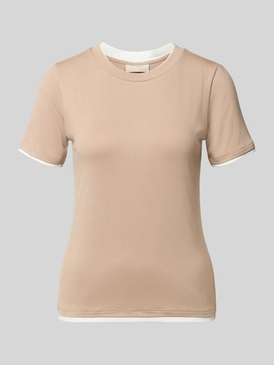 Productfoto, Regular Fit T-Shirt uit elastische viscosemix model 'Alvin' van FREE/QUENT in beige met ronde hals, lengte maat S 57 cm