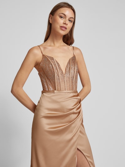 Luxuar Abendkleid mit Beinschlitz Gold 3