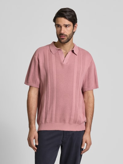 Lindbergh Oversized poloshirt met V-hals Roze - 4