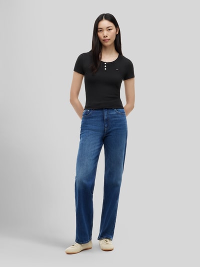 Tommy Jeans męski t-shirt o kroju slim fit z mieszanka bawełny z dekolt henley Czarny 1