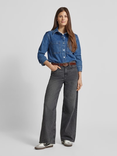 Marc O'Polo Oversized Jeansbluse aus Baumwoll-Mix mit aufgesetzten Taschen Blau Melange 1