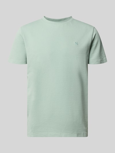 Produktfoto, T-Shirt mit Strukturmuster und Logo-Stitching von Lerros in Hellgrün, Herren T-Shirt aus Baumwoll-Mix mit Stretch-Anteil, Regular-Fit, Rundhalsausschnitt, Strukturmuster, Rückenlänge bei Größe M 75 cm