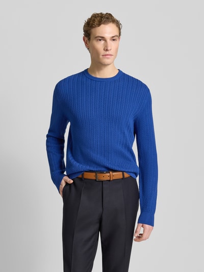 Christian Berg Men Sweter z dzianiny z prążkowanymi wykończeniami Królewski niebieski 4