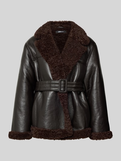 Gina Tricot Kurtka o kroju regular fit z imitacji skóry model ‘Teddy’ Ciemnobrązowy 2