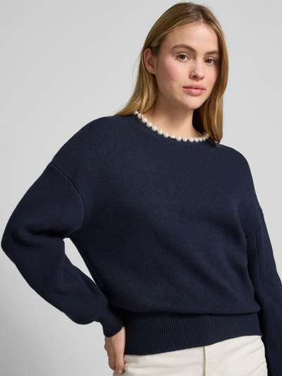 Essentiel Antwerp Comfort fit gebreide pullover van wolmix met kasjmier, model 'INTI' Marineblauw - 3