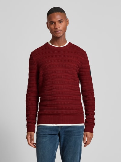 Tom Tailor Regular Fit Strickpullover aus reiner Baumwolle mit Strickmuster Bordeaux 4