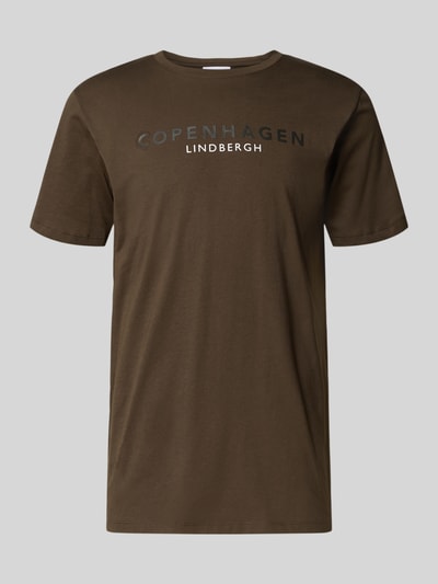 Lindbergh T-shirt met labelprint, model 'Copenhagen' Donkerbruin - 2