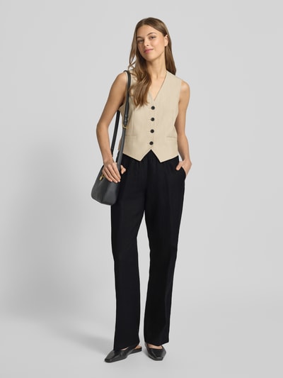 Brax Straight leg linnen broek met strikceintuur, model 'STYLE.FARINA' Zwart - 1