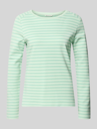 Produktfoto, Regular Fit Langarmshirt aus reiner Bio-Baumwolle von Tom Tailor Denim in Mintgrün mit Allover-Streifenmuster, Rundhals, Interlockstruktur