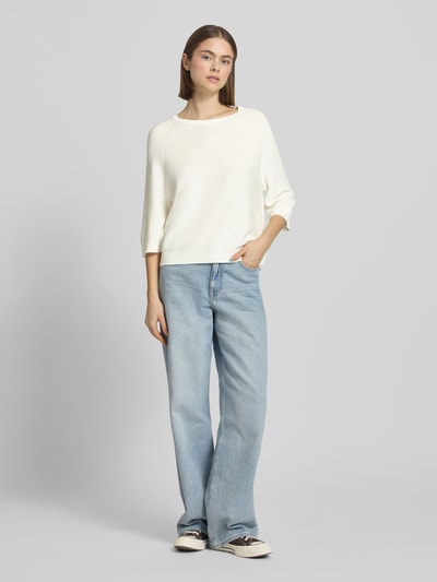 Vrouwenmodel draagt Relaxed Fit Pullover uit zuiver katoen van Marc O'Polo Denim, look: effen, ribtricot, Ganzkörperansicht van voren.