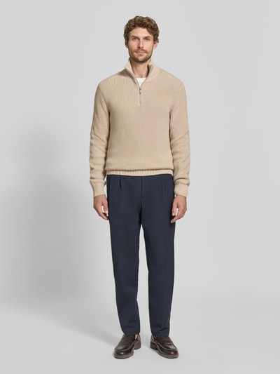 MCNEAL Slim Fit Strickpullover aus reiner Baumwolle mit Troyer-Kragen Beige 1
