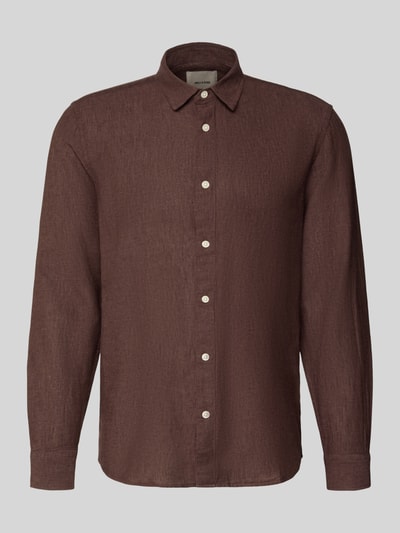 Produktfoto, koszula casualowa Slim Fit Freizeithemd aus Baumwoll-Leinen-Mix Modell 'CAIDENLS SOLID' von Only & Sons, efekt: jednolity kolor, cieniowana przędza, mieszanka bawełny i lnu, kołnierzyk typu kent, na całej długości listwa guzikowa, długi rękaw, mankiety kombi