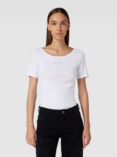 Esprit T-Shirt mit Rundhalsausschnitt und Ziersteinbesatz Weiss 4
