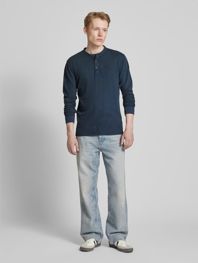 Superdry Longsleeve mit Serafino-Ausschnitt Modell 'Grandad' Dunkelblau 1