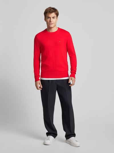 CK Calvin Klein Sweter z dzianiny z wyhaftowanym logo model ‘PIMA’ Czerwony 1