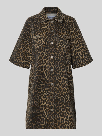 Produktfoto, Jeanskleid im Allover-Look Modell 'Mira' van mbyM, rechte fit, mini-jurk, pure katoen, leopardprint, knoopsluiting, 86 cm ruglengte, 48 cm borstwijdte, 37 cm mouwlengte