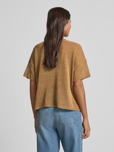 Milano Italy Gebreid shirt met ronde hals Camel - 5