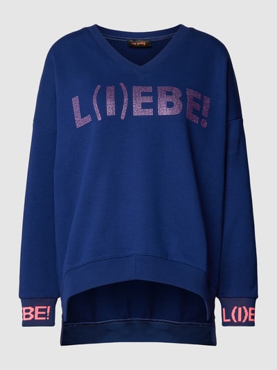 miss goodlife Sweatshirt met strass-steentjes, model 'L(I)EBE!' Marineblauw - 2