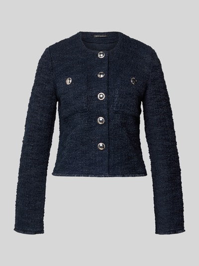 Productfoto, Slim Fit Blazer in Bouclé-Optik van Betty Barclay, donkerblauw, katoenmix, ronde hals, borstzakken, structuurtextuur