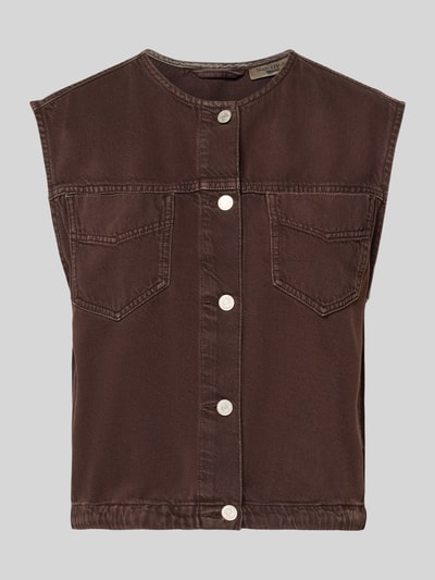 Produktfoto, Relaxed Fit Weste aus Baumwoll-Lyocell-Mix von Marc O'Polo in Dunkelbraun mit silbernen Knöpfen, Damen Weste von Marc O'Polo DENIM