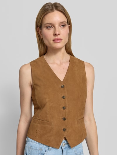 Weekend Max Mara Regular Fit Lederweste mit Ziernähten Modell 'VETUSTA' Dunkelbraun 3