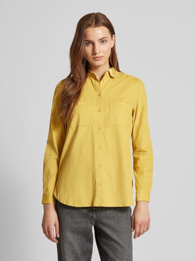 Christian Berg Woman Regular fit corduroy blouse met borstzakken Mosterdgeel - 4