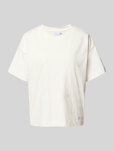 Vila T-Shirt mit geripptem Rundhalsausschnitt Modell 'MONIE' Weiss 2